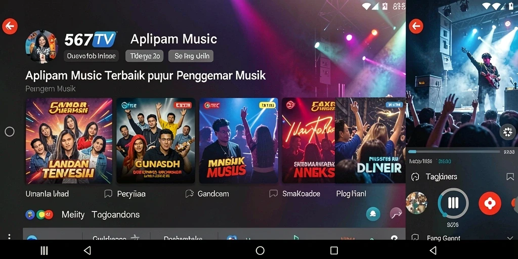 Tampilan utama gameplay 567TV dengan berbagai genre musik.