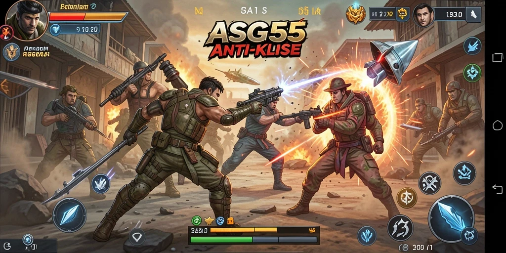 Tangkapan layar gameplay ASG55 menunjukkan aksi pertarungan yang mendebarkan.