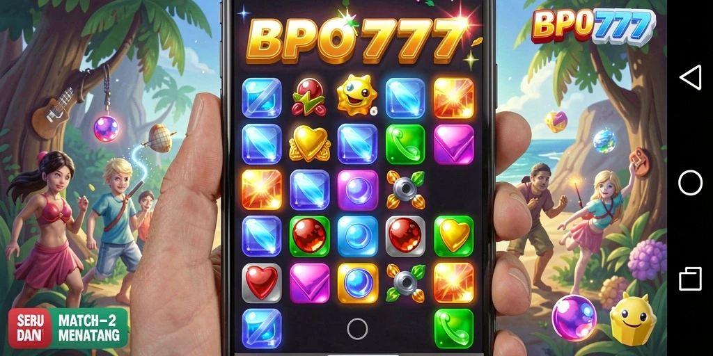 Tangkapan layar menampilkan gameplay menarik dari BPO777 dengan elemen Match-3.