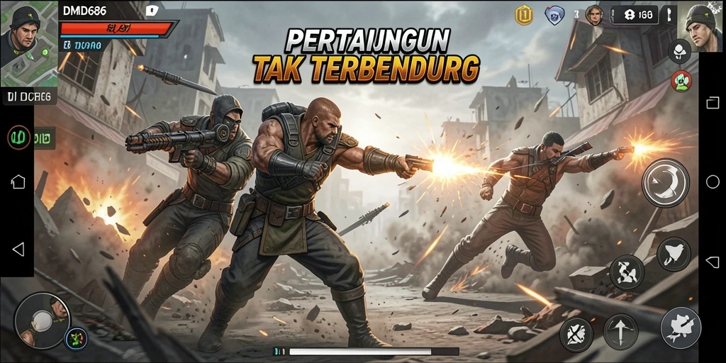 Gameplay DMD686 menampilkan aksi pertarungan yang intens dan mendebarkan.