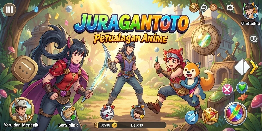 Tampilan screenshot utama JURAGANTOTO dengan aksi pertempuran anime yang mendebarkan.