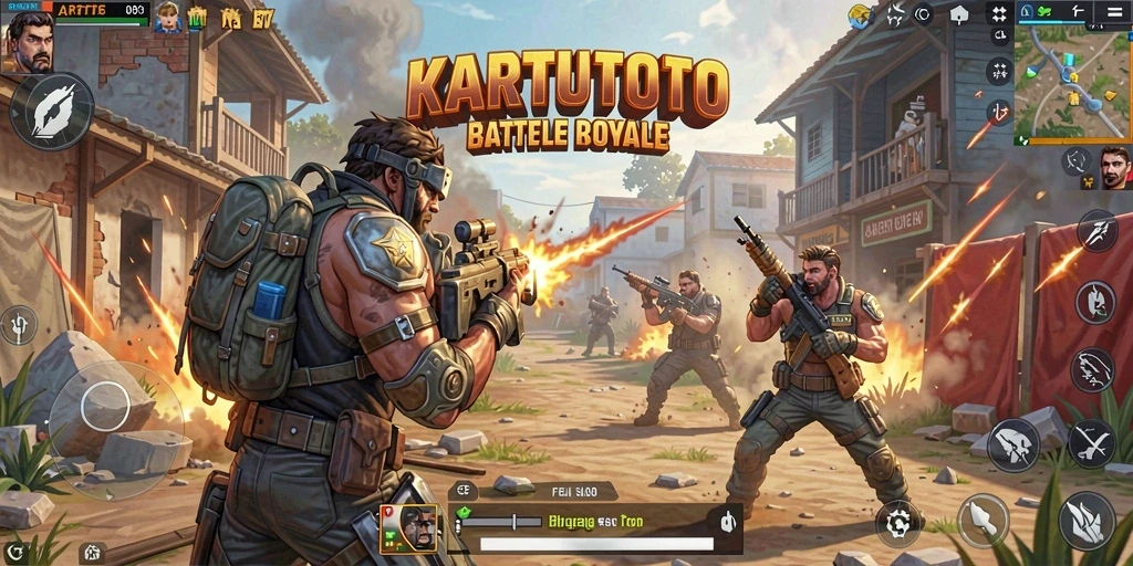 Screenshot KARTUTOTO menampilkan aksi seru dalam pertempuran Battle Royale.