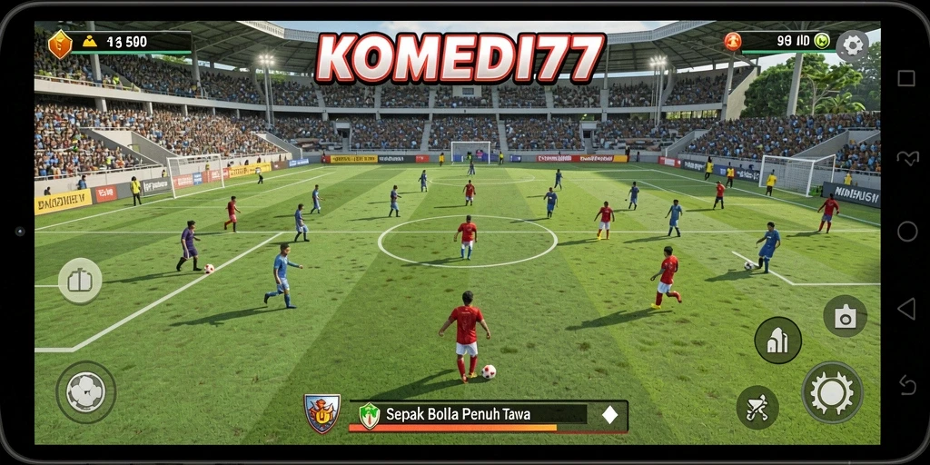 Tampilan lucu dan seru dalam gameplay sepak bola.