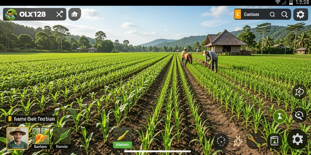 Tampilan gameplay OLX128 yang menakjubkan dengan ladang subur.