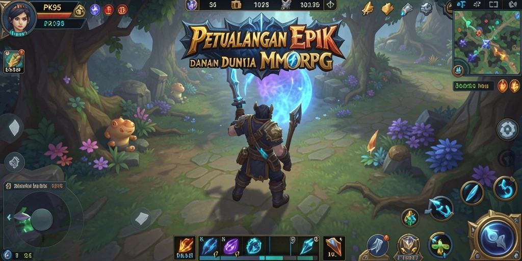 Screenshot gameplay PK95 menampilkan pertempuran epik di dunia fantasi.