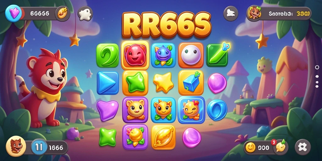 Tampilan gameplay RR666 dengan objek berwarna-warni untuk dicocokkan.