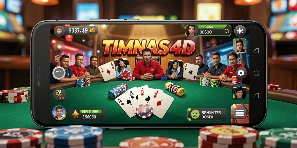 Screenshot gameplay TIMNAS4D menampilkan suasana tabel Poker yang intens.